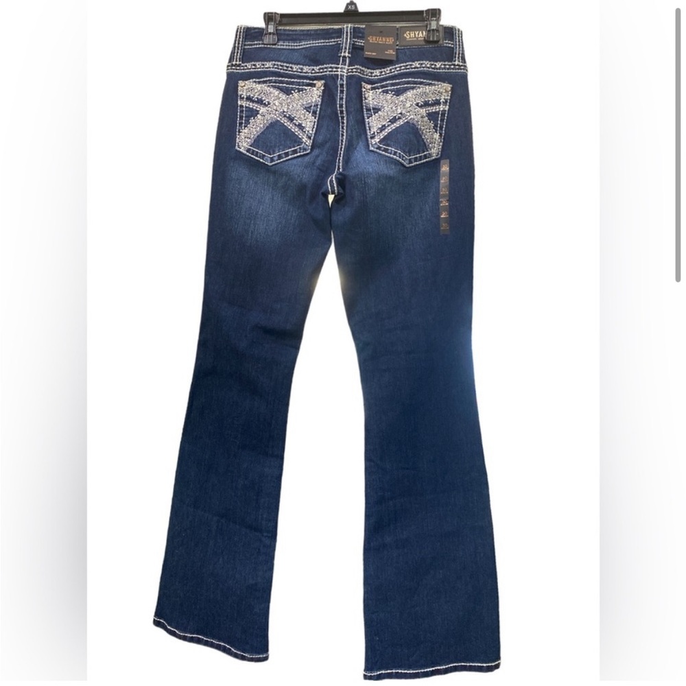 Shyanne Women's Blue Boot Cut Jeans with White Stitching